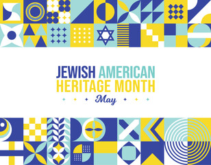 Jewish American Heritage Month Vector Illustration. May Awareness and Celebration. Neo Geometric pattern abstract graphic design. Israel Star of David. Social media post, website header, promotion art