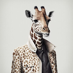 ai generated illustration of  giraffe wearing a designer jacket,