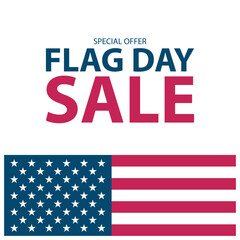 Flag Day Sale special offer promotional banner for business, advertising and holiday shopping. United States Flag Day sales event card. Vector illustration.