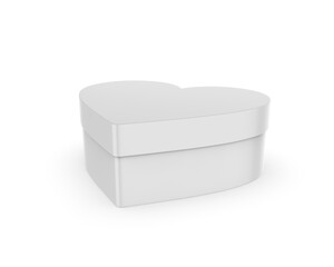White heart shape blank hard cardboard box mock up template, 3d illustration.