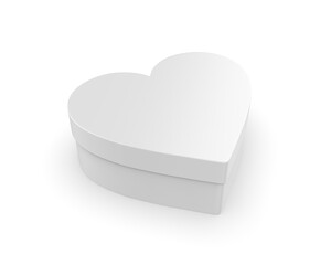 White heart shape blank hard cardboard box mock up template, 3d illustration.