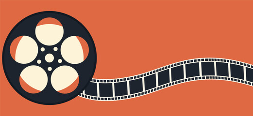 Vector background with vintage film reel. Movie and film design template. Vector illustration - obrazy, fototapety, plakaty