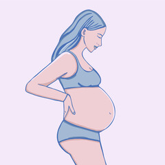 pregnant girl with blue hair isolated on light background