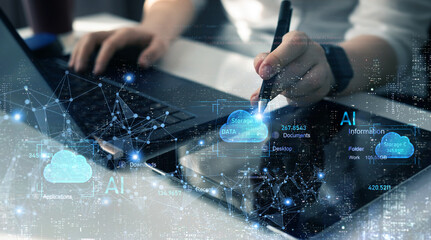 Data cloud and online transfer data storage for confidential business network. Data transfer protection and data center connection network. 