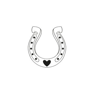 Howdy Valentines Day love horseshoe with heart vector illustration isolated on white. Linear colouring page Wild west peace of luck print for 14 February holiday.