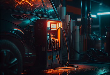 Fototapeta na wymiar Fuel pump fill a tank of a car in a station. Generative AI