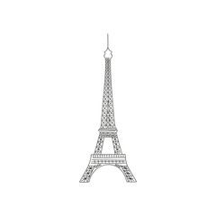 Fototapeta na wymiar St Valentine Day Eiffel Tower charm for necklace jewellery gift vector illustration isolated on white. Linear colouring page bijouterie pendant present print for 14 February holiday.