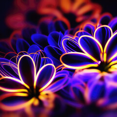 fantastic flower drawn with coloured glowing lines. AI generated