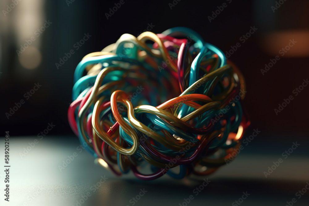 Poster abstract colorful twisted object. illustration. generative ai