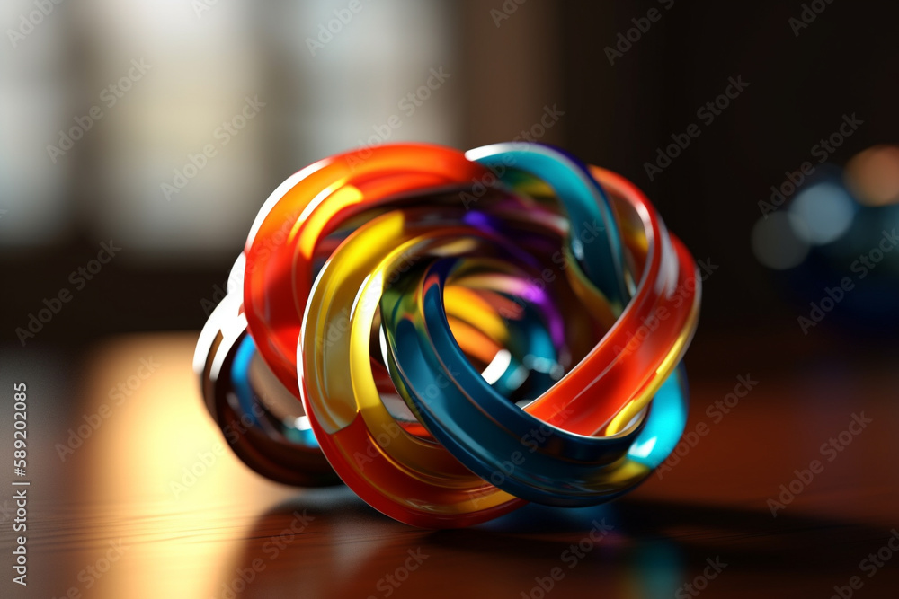 Poster abstract colorful twisted object. illustration. generative ai