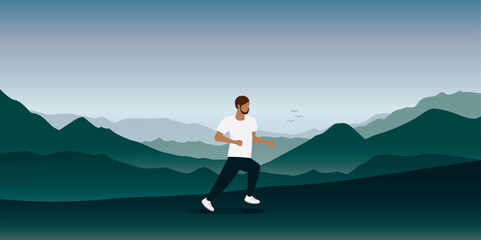Obraz premium jogging man on mountain landscape outdoor sport