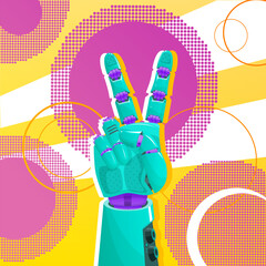 Hand -drawn vector abstract fantastic illustration of the hand of the robot.