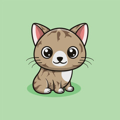 Vector Cute Manx Cat Illustration. Kawaii Animal Cartoon Character Design For Banner, Poster, Icon, and Mascot