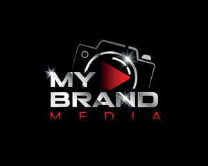 Brand Media Logo Camera with Black Background and Sparks Details
