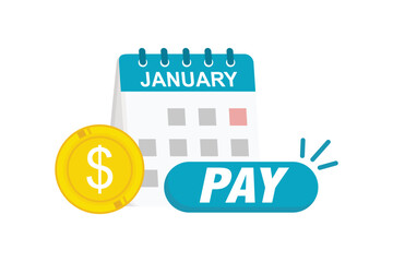 Subscription payment vector icon. Calendar with a monthly payment date for a registered member and with recurring payment icon. Monthly subscription payment basis fee concept. - obrazy, fototapety, plakaty