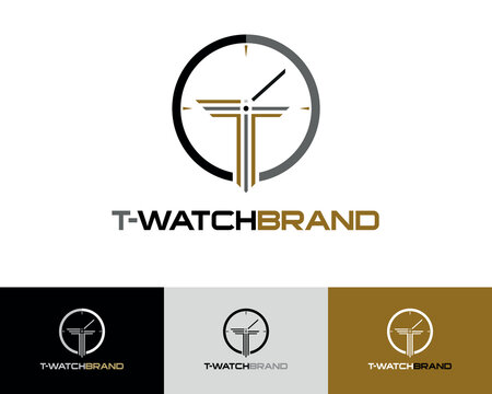 T Watch Brand Logo design with Variations in different Backgrounds Options and Colours
