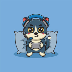 Vector Cute Cat Gaming Illustration. Kawaii Animal Cartoon Character Design For Banner, Poster, Icon, and Mascot © Kavector