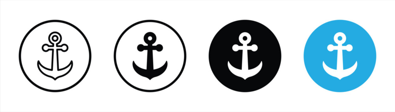 anchor icon set. ship anchor line and flat icon symbol sign collections, vector illustration