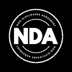NDA Non-Disclosure Agreement - legal contract between two parties that outlines confidential material, acronym text stamp - obrazy, fototapety, plakaty