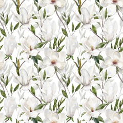 pattern white magnolia flowers on a white