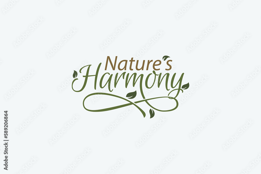 Poster nature's harmony logo with a combination of beautiful nature's harmony lettering and floral elements