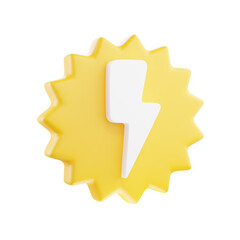 3D render thunderbolt icon, flash lightning, danger, and power.