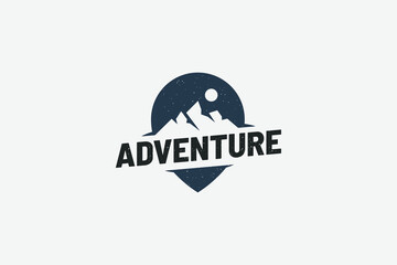 Adventure map logo with a combination of mountain and pin for any business. especially adventure, club, hiking, mountainering, etc.