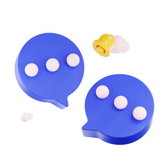 3d render notification bell icon, 3d render yellow ringing bell with new notification for social media.