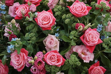 colorful bouquet. Rich red roses. Pink and red gradation roses. Bouquet