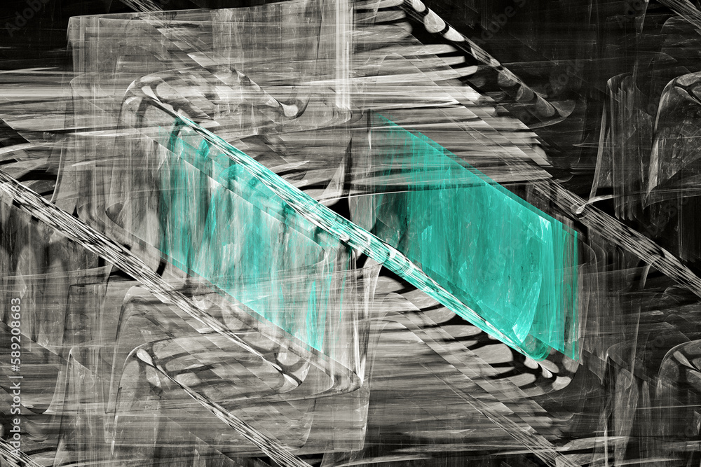 Aufkleber gray green pattern of crooked waves on a black background. abstract fractal 3d rendering