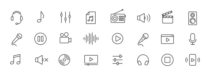 Media player icon. Music, video media player icons collection. Volume, video, music  icons