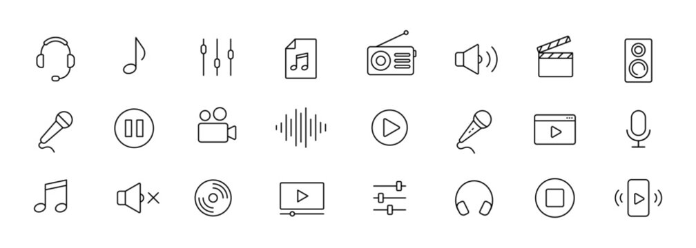 Media player icon. Music, video media player icons collection. Volume, video, music  icons