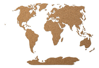 World map cork wood texture.