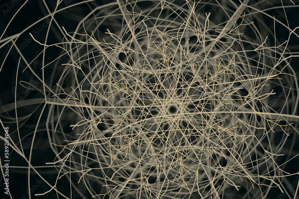 Aufkleber beige pattern of curved lines on a black background. abstract fractal 3d rendering