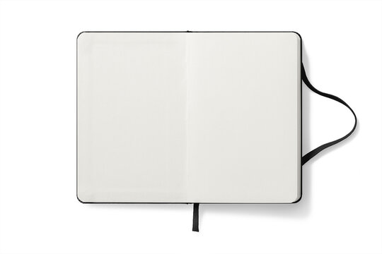 Top view of a black leather notebook mockup isolated on a transparent background, PNG. High resolution. 