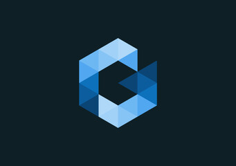 initial geometric modern blue triangle Letter G  for tech company