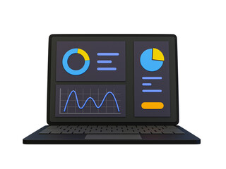 3d minimal marketing strategy concept. business analysis. marketing data analysis. Laptop with statistics data. 3d illustration.