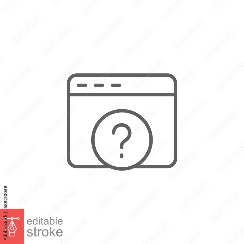Poster faq icon. frequently asked question, web page, browser window, helpdesk concept. simple outline styl