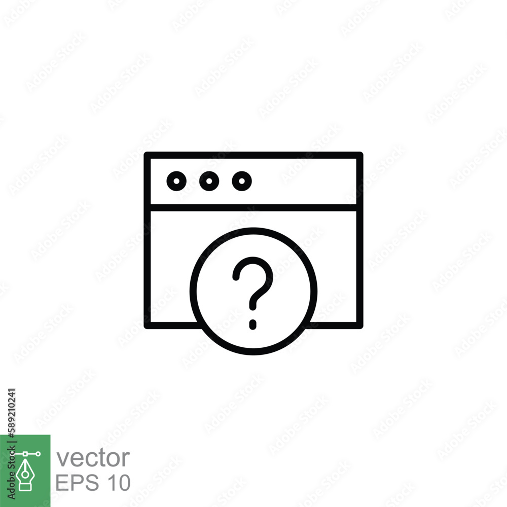 Poster faq icon. frequently asked question, web page, browser window, helpdesk concept. simple outline styl