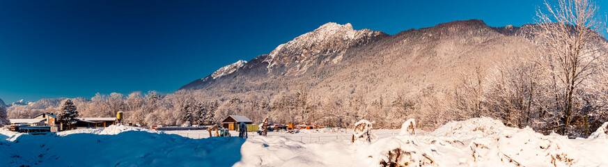 High resolution stitched winter panorama near Bad Reichenhall, Berchtesgaden, Bavaria, Germany