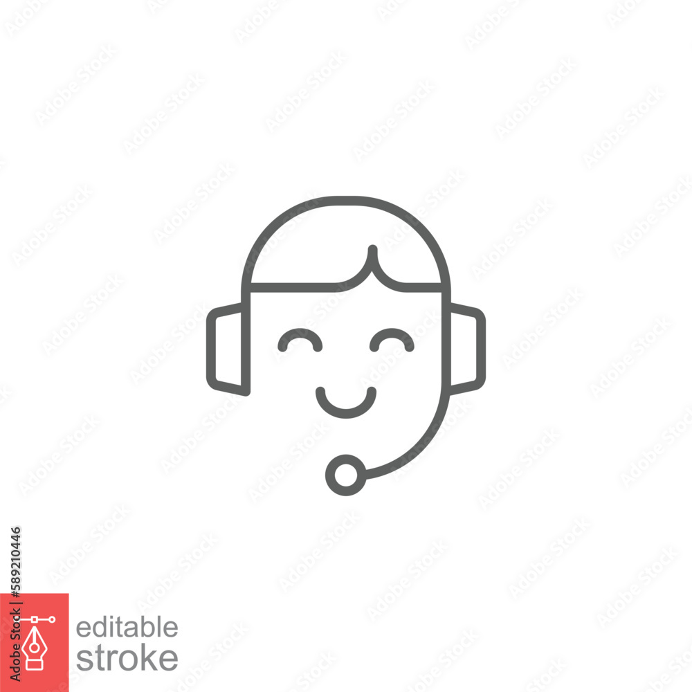 Aufkleber call center operator icon. happy operator, hotline service support in headset concept. simple outlin