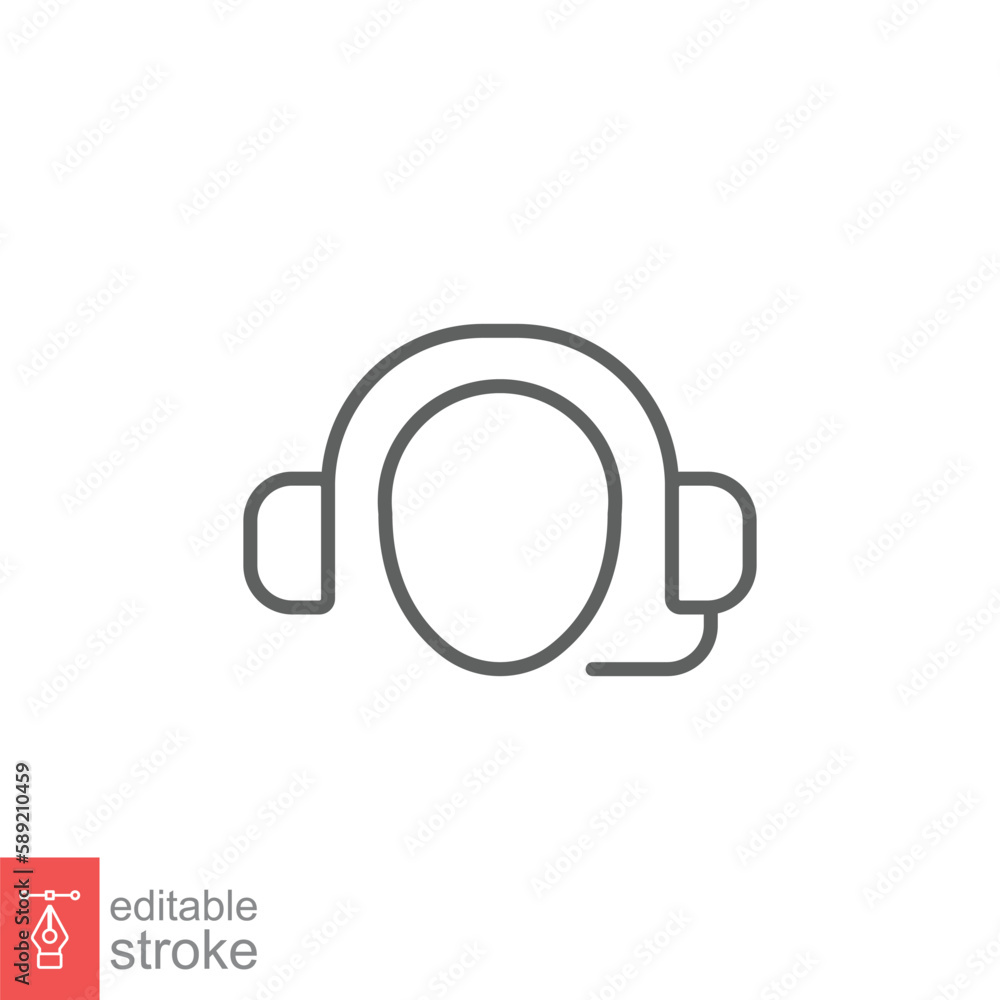 Poster call center operator icon. happy operator, hotline service support in headset concept. simple outlin