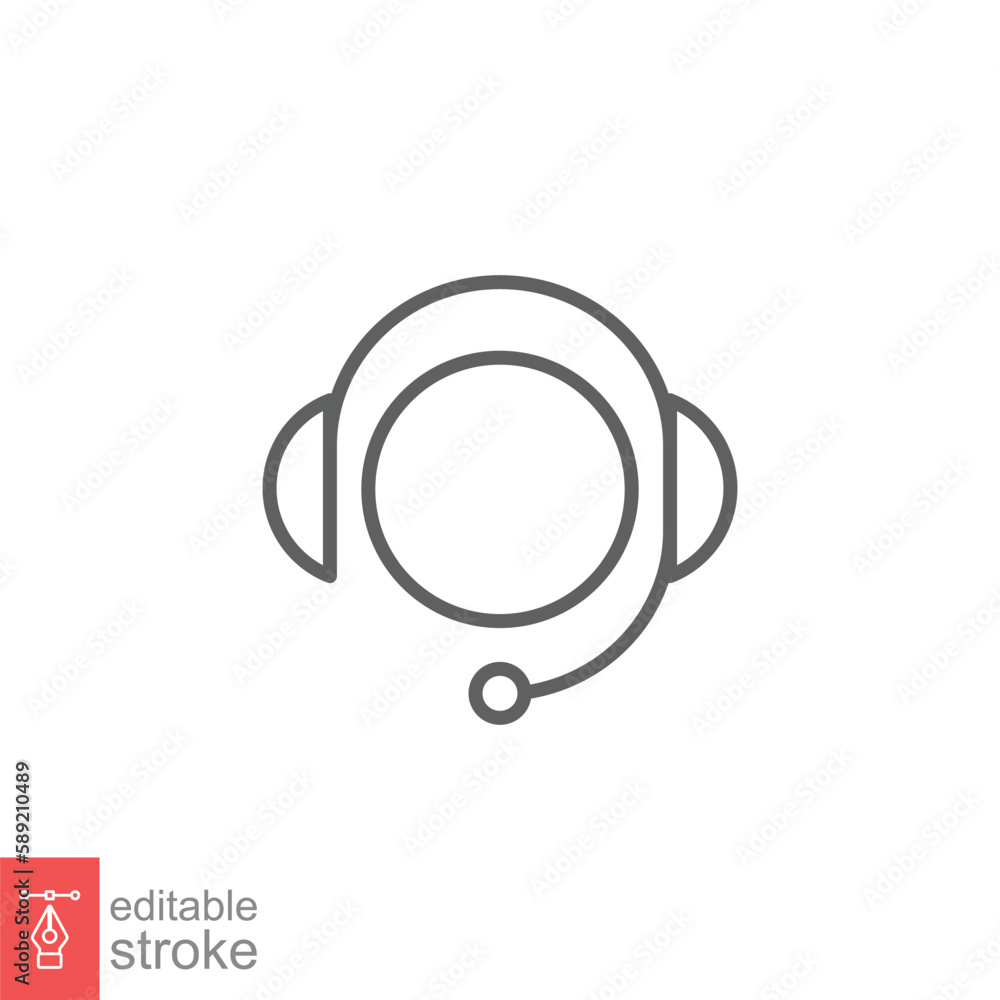 Poster call center operator icon. happy operator, hotline service support in headset concept. simple outlin