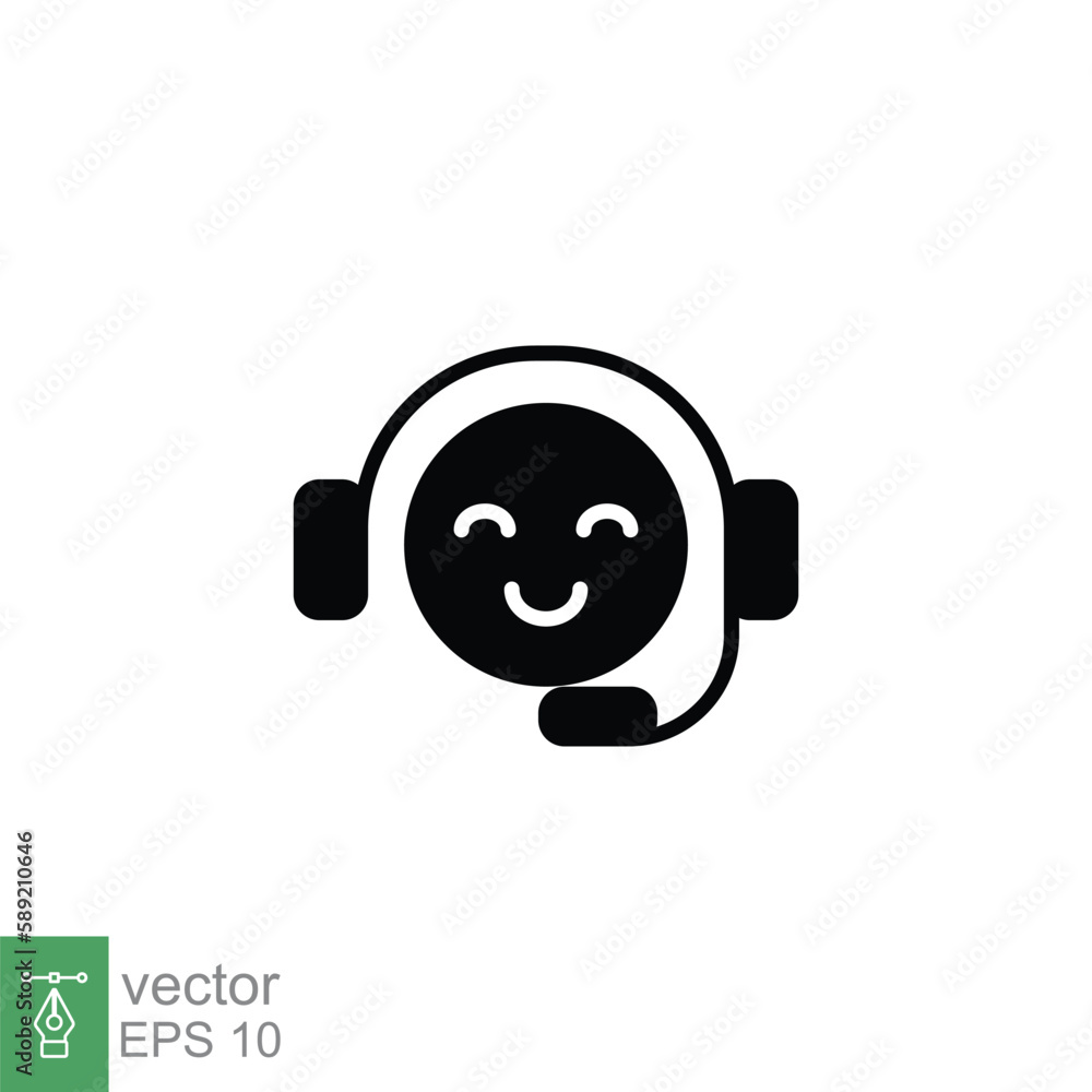 Poster call center operator icon. happy operator, hotline service support in headset concept. simple solid 