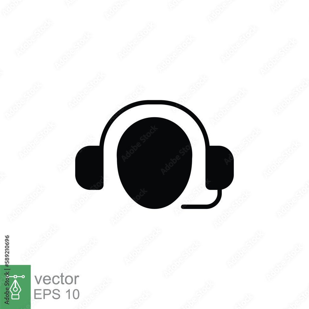 Poster call center operator icon. happy operator, hotline service support in headset concept. simple solid 