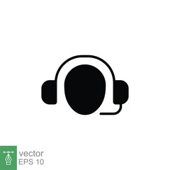 Call center operator icon. Happy operator, hotline service support in headset concept. Simple solid style. Black silhouette, glyph symbol. Vector illustration isolated on white background. EPS 10.