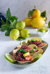 boiled octopus salad with lemon