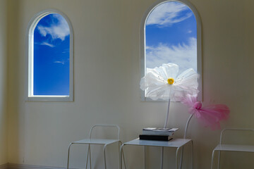 window with flowers in the morning