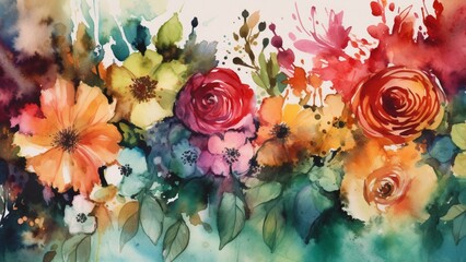 Fototapeta premium watercolor illustration featuring a delightful bouquet of colorful and diverse flowers