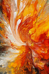 "Burst of Sunshine": Create a fluid art image using warm shades of yellow and orange, with pops of bright white, abstract